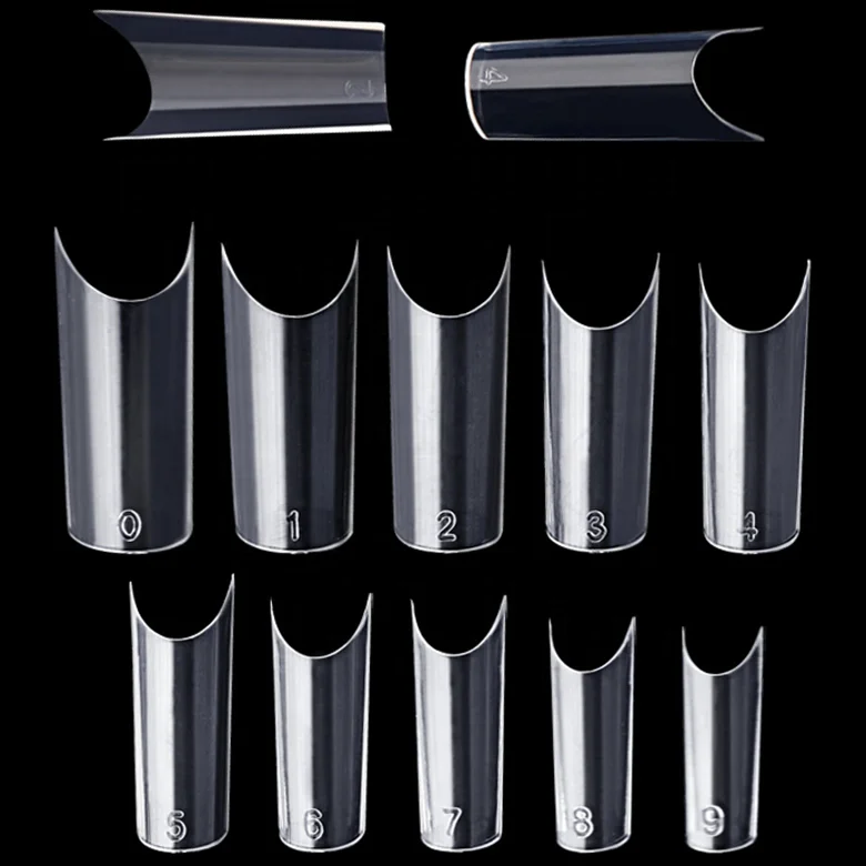 

Curved C Shape Nail Art Salon Tips TD44 Half-cover Eco-friendly ABS Virtual Nail Tips Clear Water Pipe French Nail Tips, Clear/natural