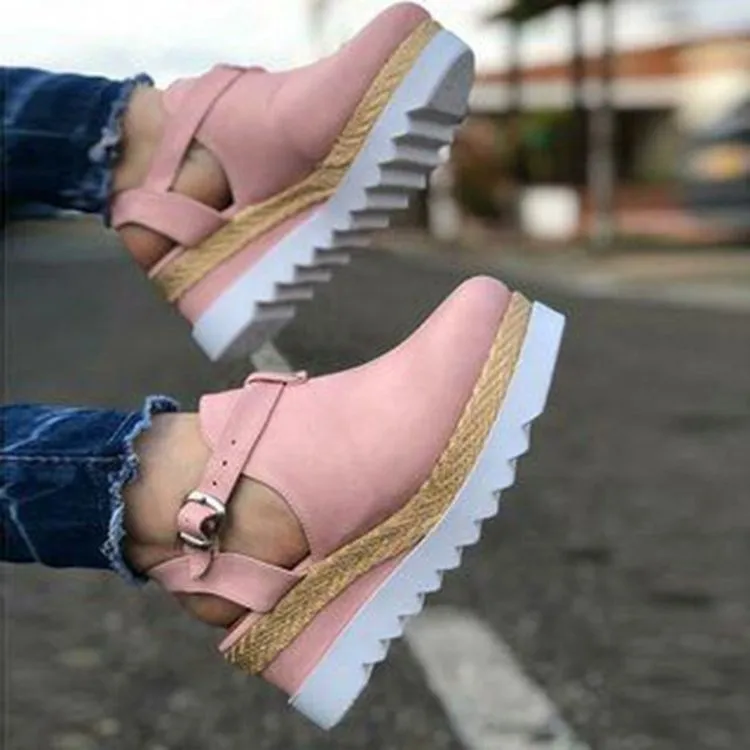 

Stylish lady's wedge heel slides thick platform waterproof anti-slip slippers large size hasp female sandals, Picture