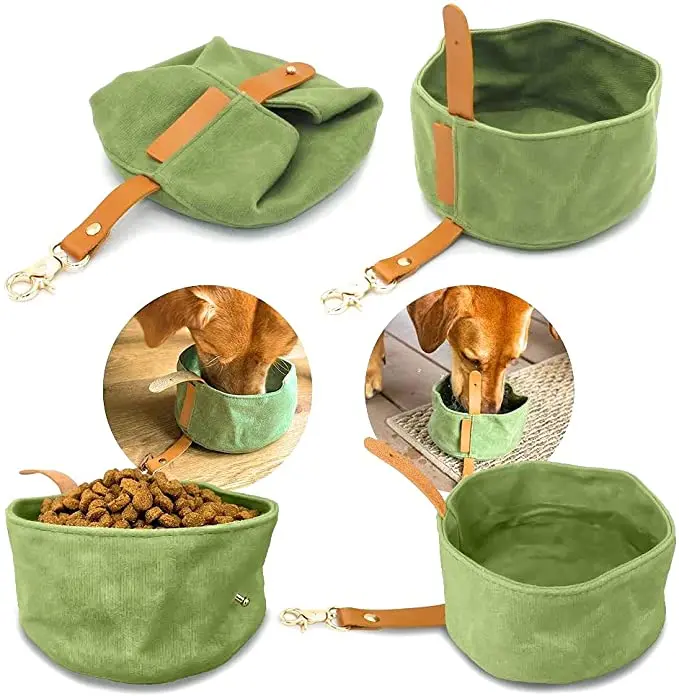 

Custom Collapsible Dog Food Bowl Canvas Pet Portable Bag Foldable Dog Food Container Bag For Dog Food Camping, Customized color