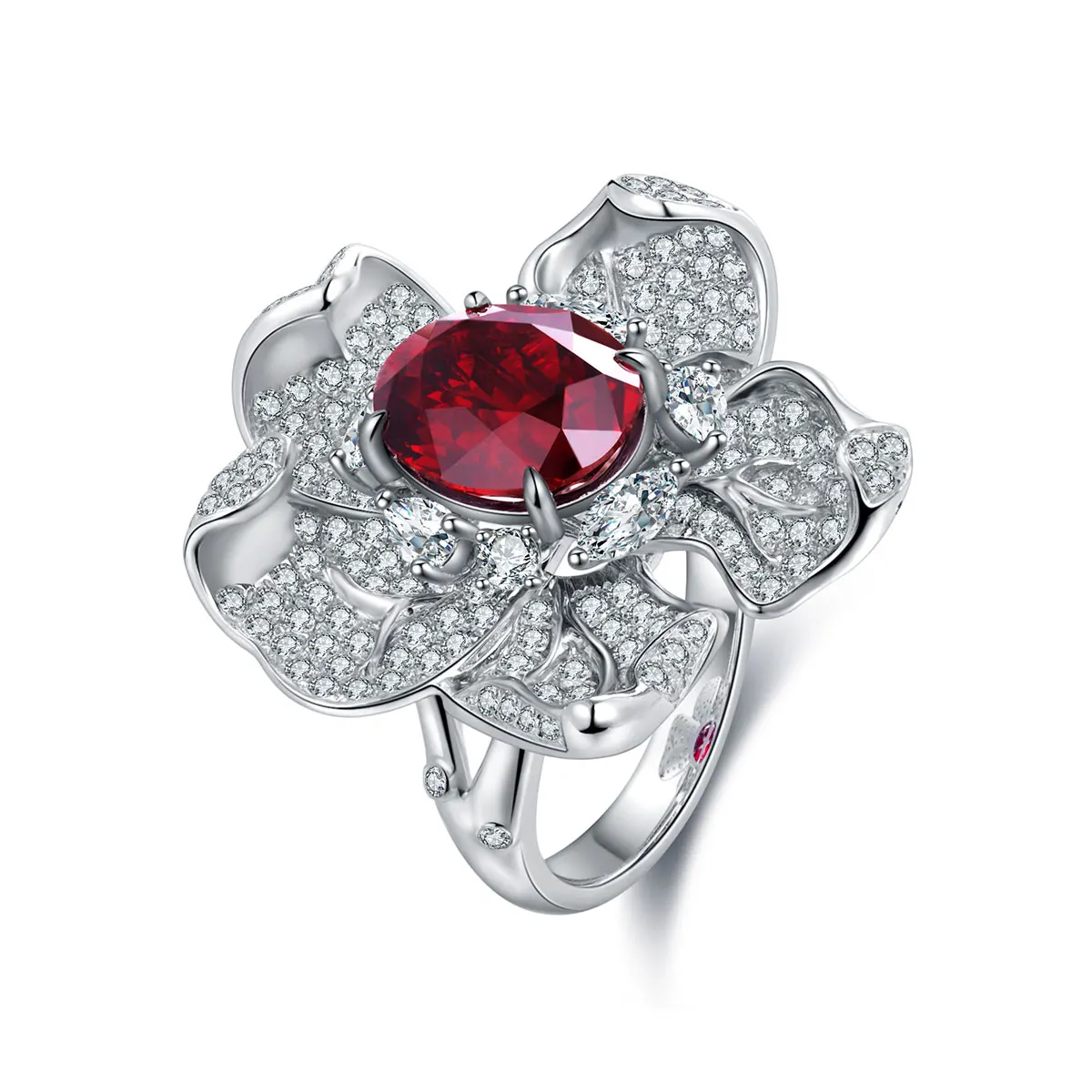 

Anster Oval Shape 9k 10k 14k 18k Lab created ruby flower rings for women Wholesale Ring Trendy Style jewelry, Red