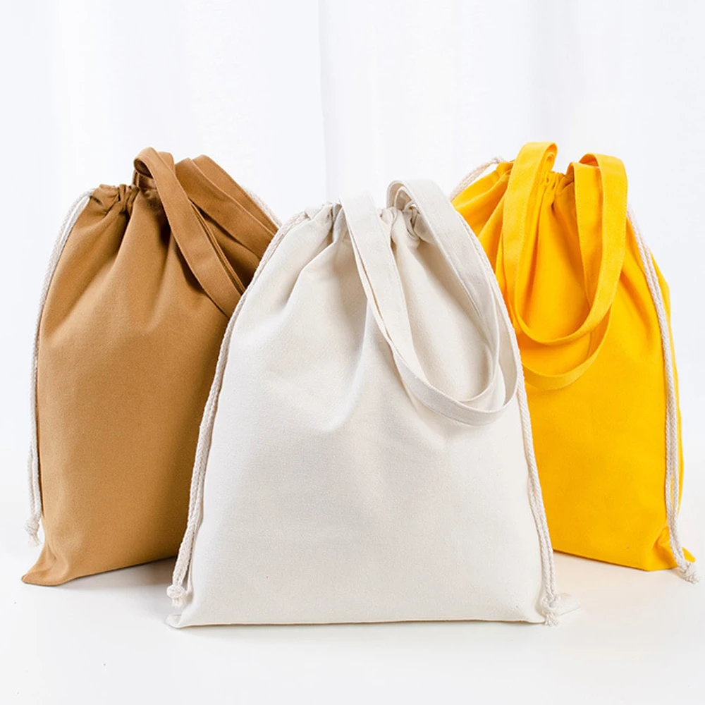 

Hot Sale Eco Friendly plain colour Cotton linen Shopping Canvas Drawstring Bag with Custom Printed Logo, 16 colors