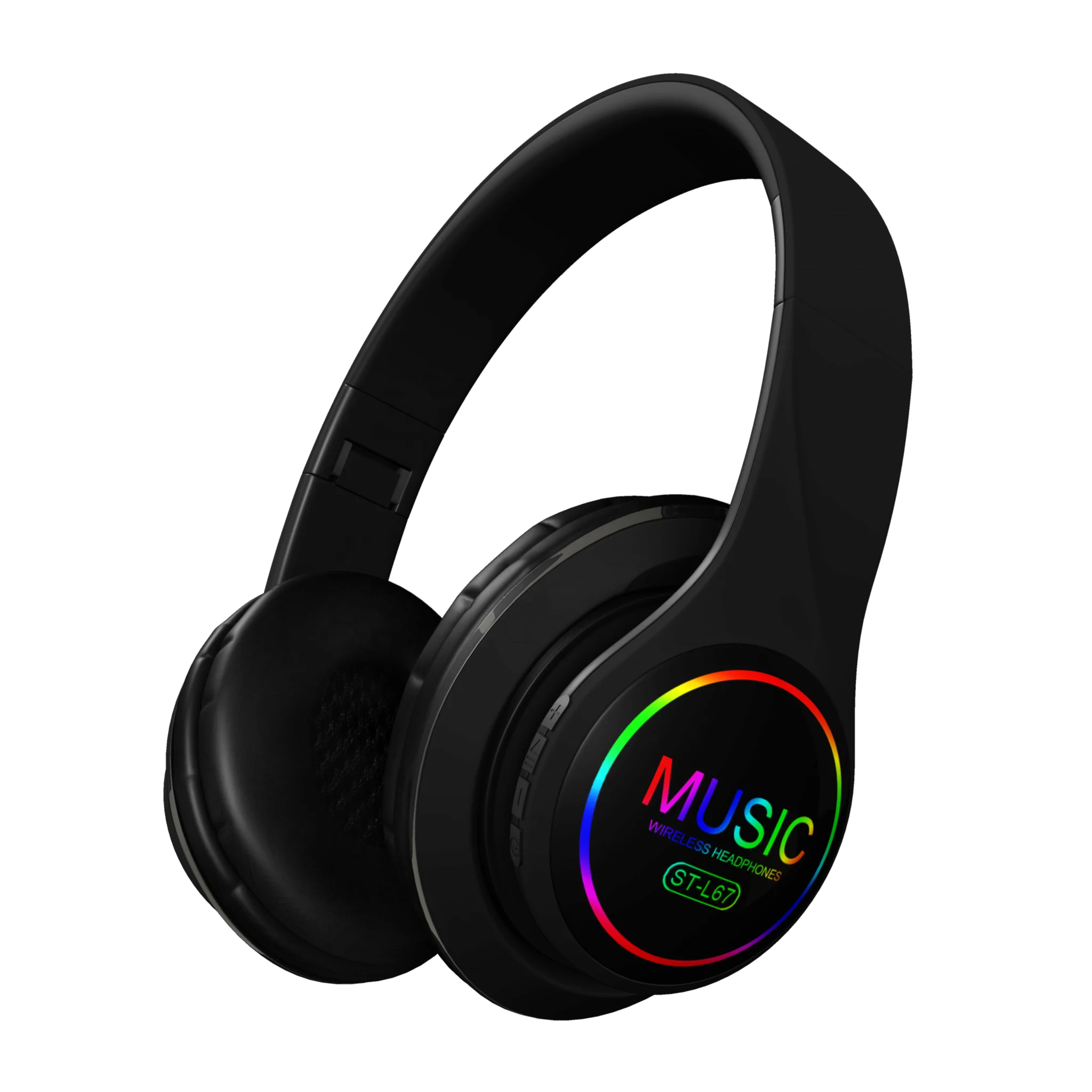 

ST-L67 Hot Sales 2021 OEM Colorful LED Light Audifinos BT Earphone Headphone Factory Headset Wireless Headphones, Black