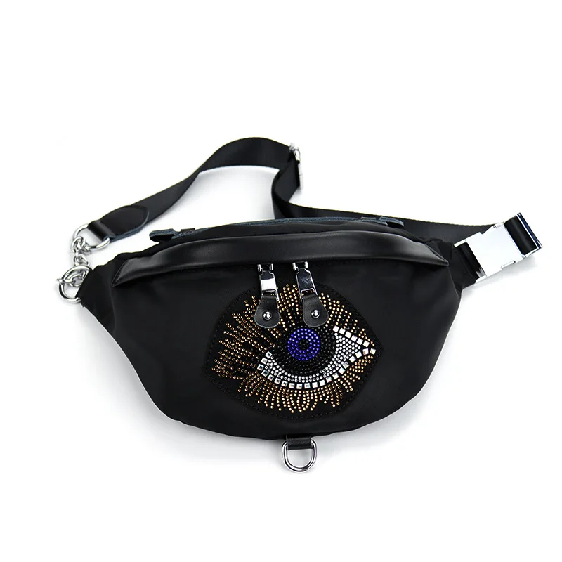 

Wholesale Crossbody Chest Bag Sac Banane Popular Evil Eyes Small Bags, Black color,evil eye crystal bag