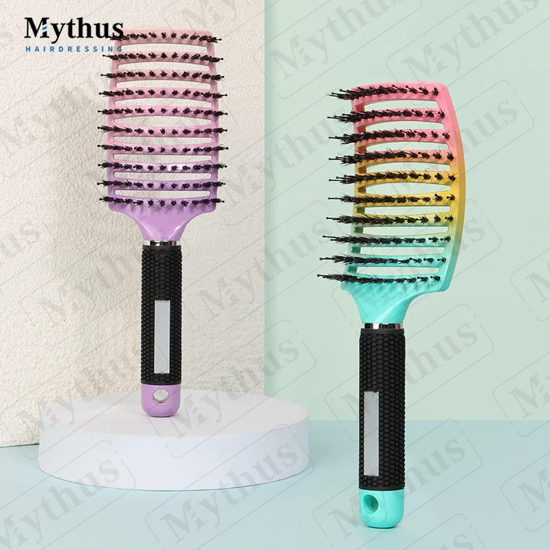 

Mythus New Hot Detangling Hairbrush Boar Bristle Nylon Teeth Curved Massage Hair Comb Blowing Hair Salon Barber Styling Brush