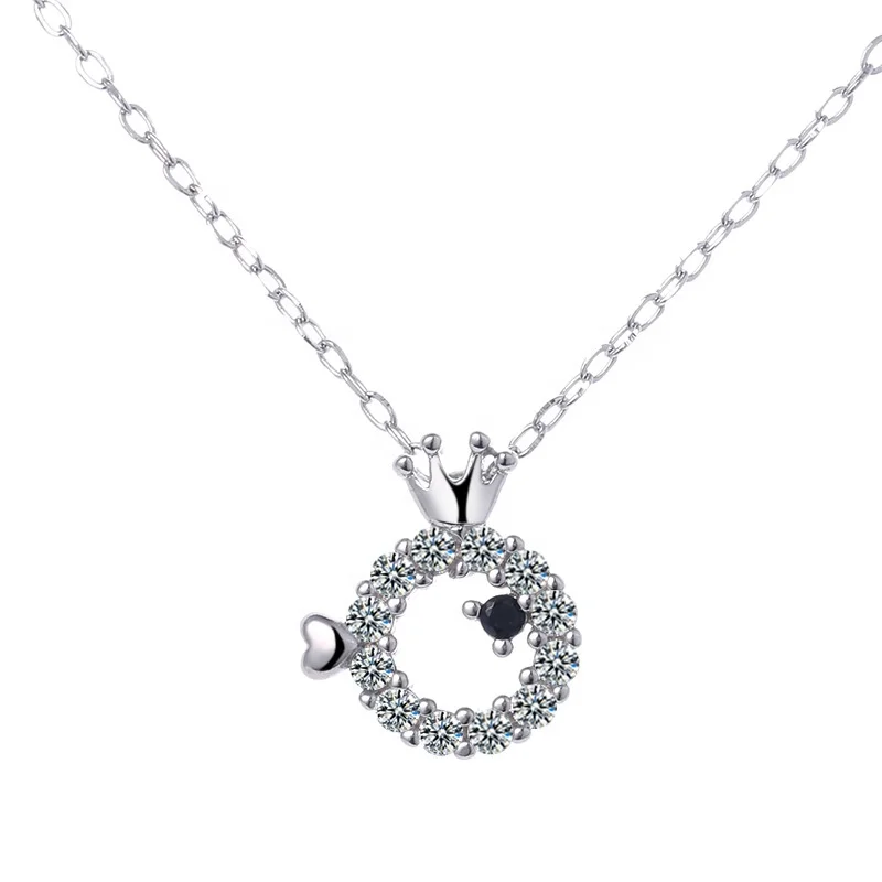 

2021 New Fashion Black Eyes Jewelry 925 Sterling Silver Women Crown Fish Necklace, White