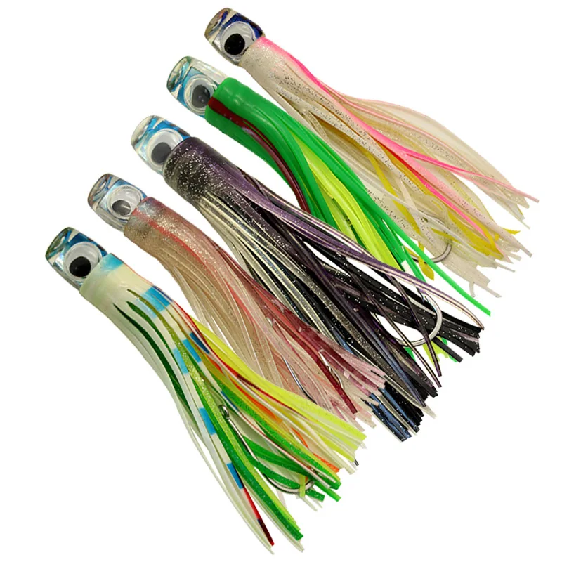 

Five-color sea fishing squid skirt boat fishing trolling bait 20cm100g resin head with hook big octopus bait, 5colors