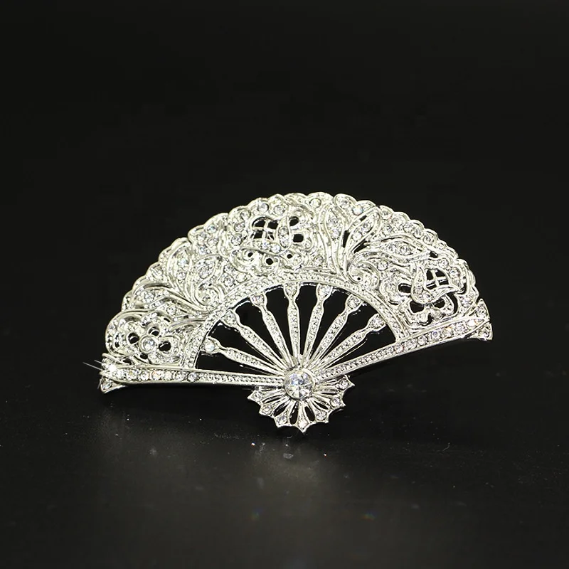 

Wholesale Crystal Rhinestone Hand Fan Brooch Rhinestone Brooch for gift