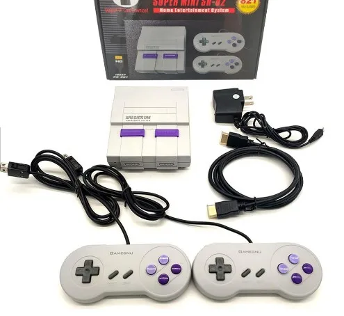 

2020 Hot Sale Super Mini SNES Retro Classic Family Game SNES Console Built-in 821 TV Video Games With Dual Controllers, Gray