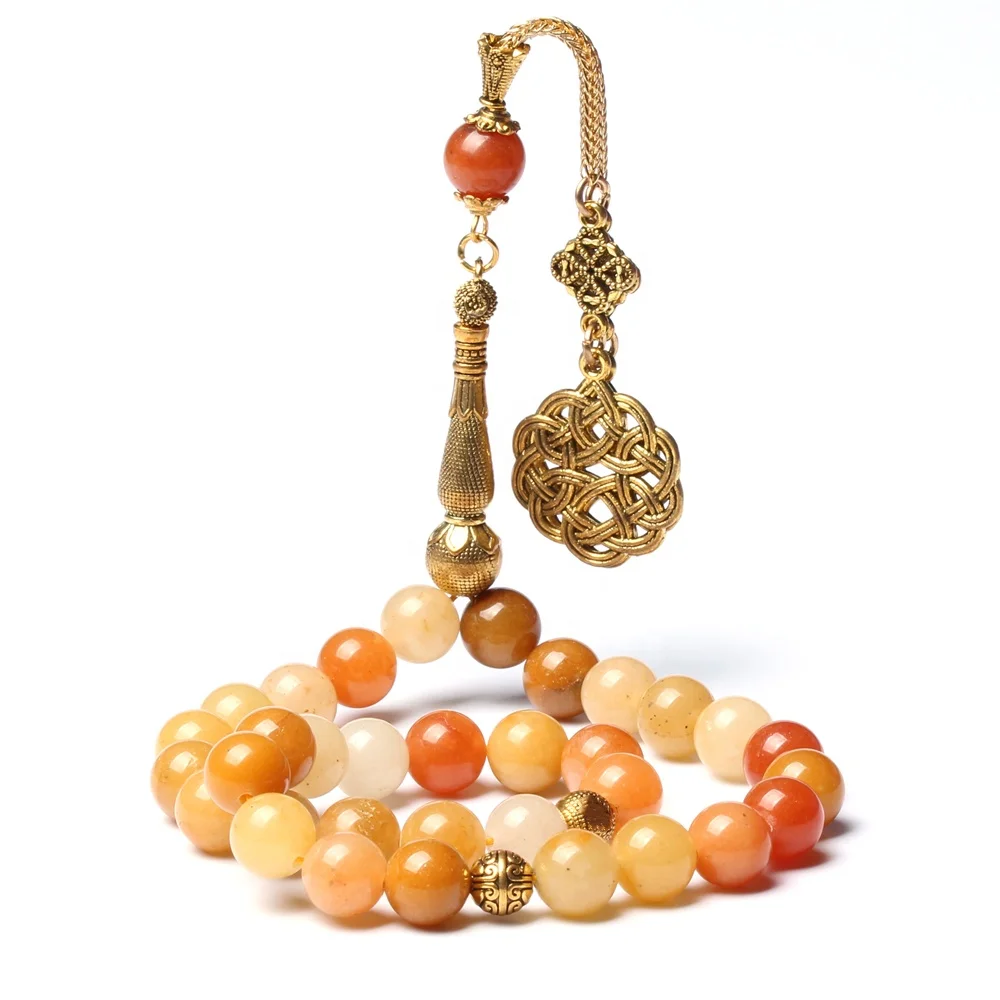 

Natural yellow jade beaded 33 tasbih prayer beads Muslim rosary