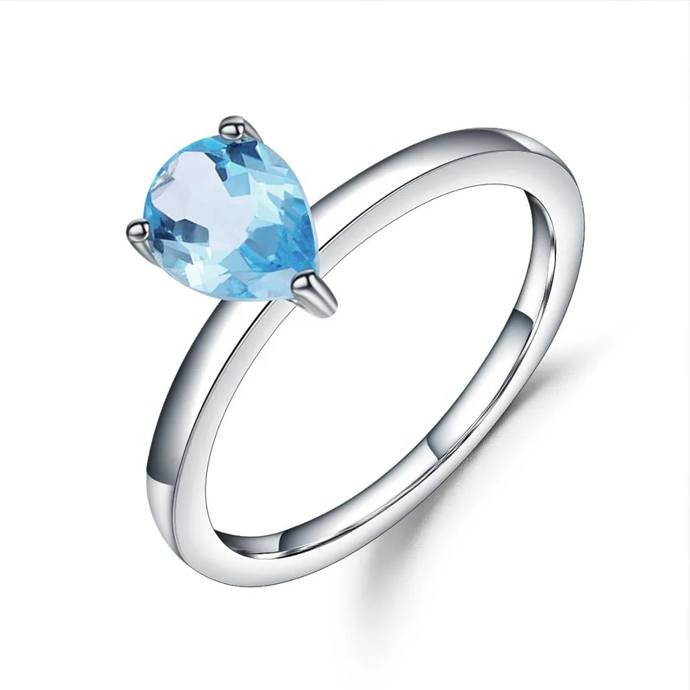 

Abiding Natural Sky Blue Topaz Solitaire Custom 925 Sterling Silver Engagement Wedding Ring Jewelry Women