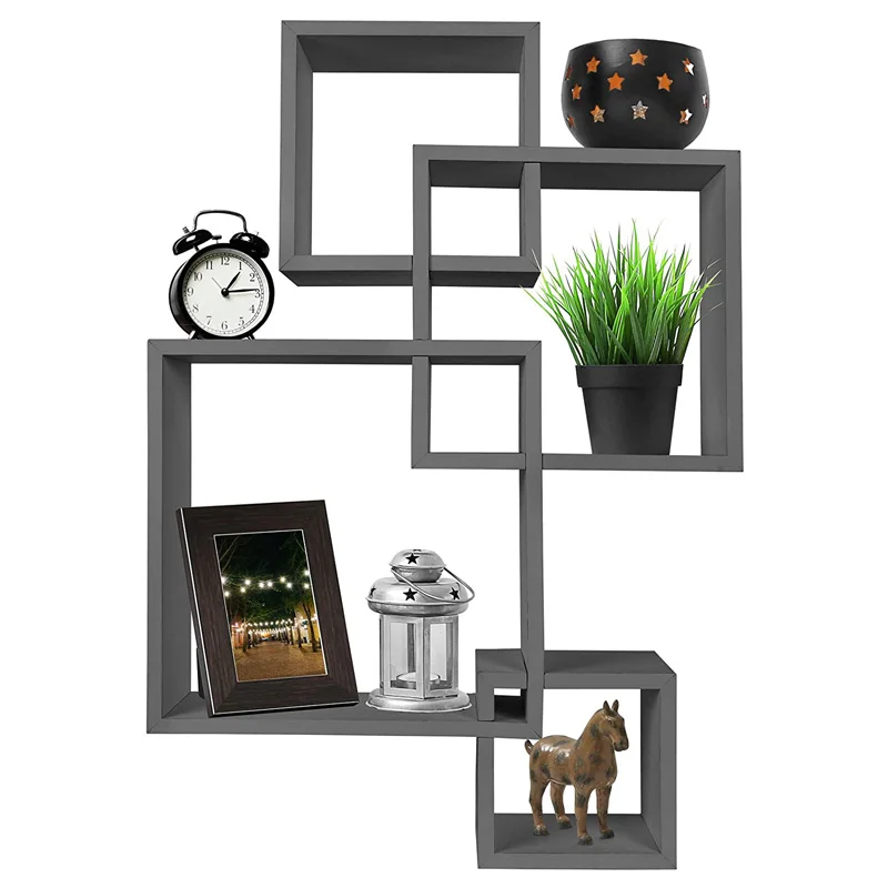 PHOTA High gloss wooden shelves home decoration combination by 4pcs square wood shelf