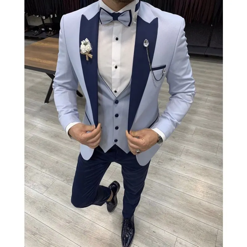 

Latest Design Wedding 3 Pieces Men Suits Costume Homme Mariage Groom Prom Blazer Masculino Terno Tuxedo Jacket+Pant+Vest, Custom made