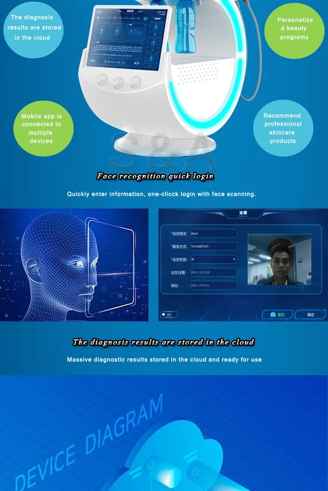 8 in 1 Skin analyzer facial microdermabrasion diamond  hydra water oxygen peeling cleaning machine