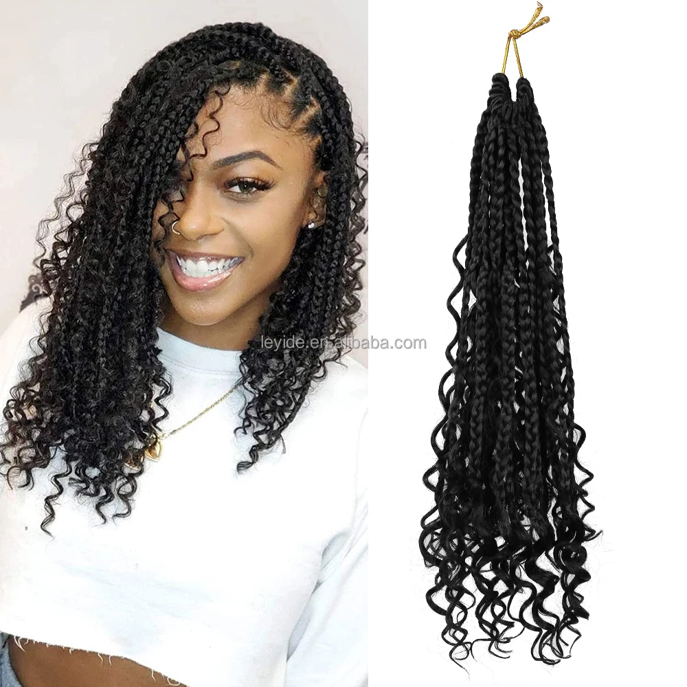 

AliLeader 14Inch Goddess Box Braid Ombre Bohemian Box Braid Crotchet Hair with Curly End Synthetic Boho Crochet Braids Extension, 5 colors available