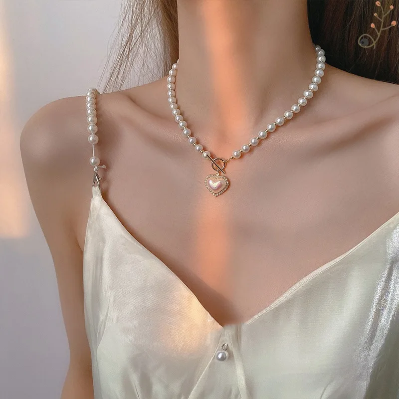 

Korean Pearl Necklace Heart Ot Clasp Pendant Pearl Necklace For Women, As the pocture