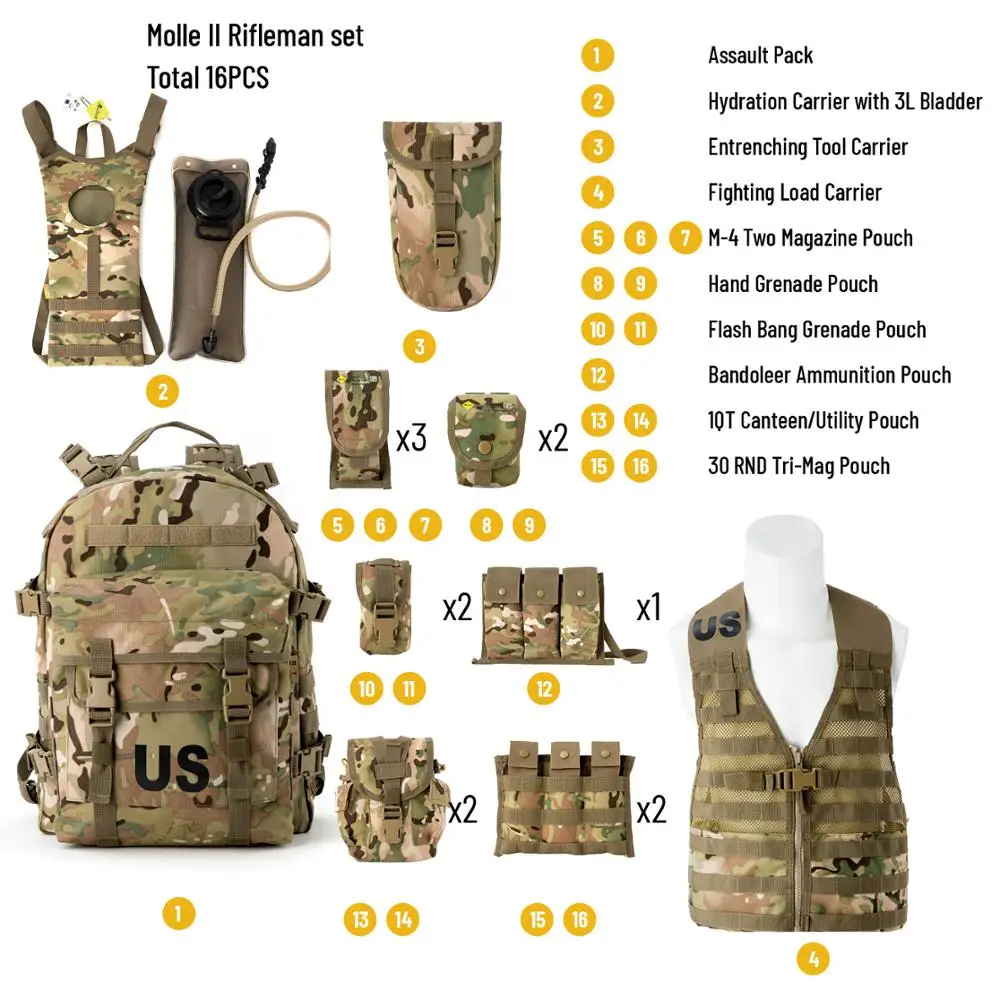 

US Military Surplus Molle II Rifleman Tactical Rucksack Assault Pack,FLC Combat Vest Multicam