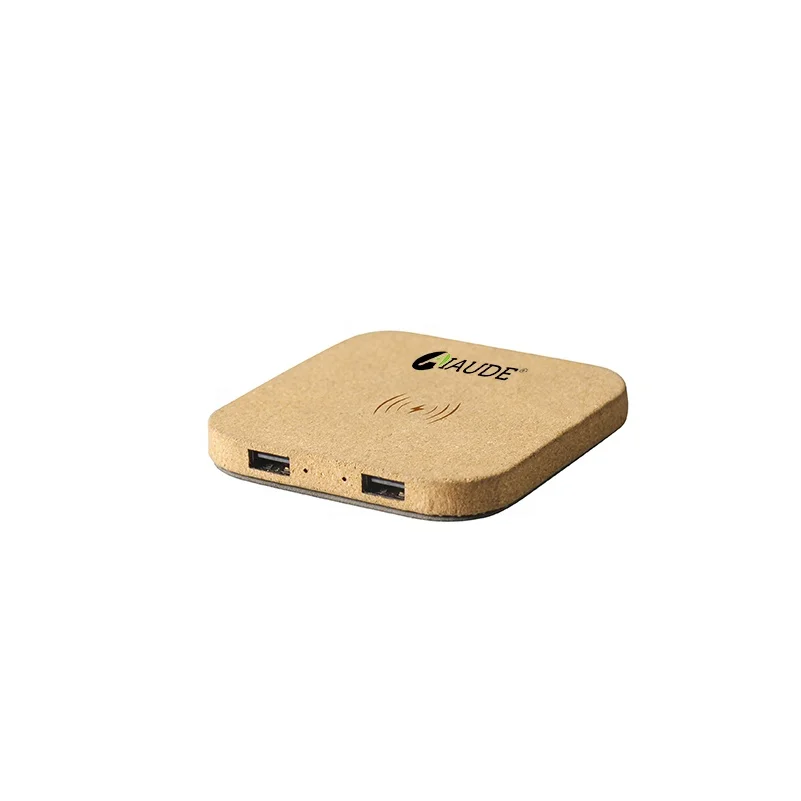 

Eco Friendly Universal Fast Charge Cork Wireless Phone Charger Square Cork Two USB Output 5W Portable Charger