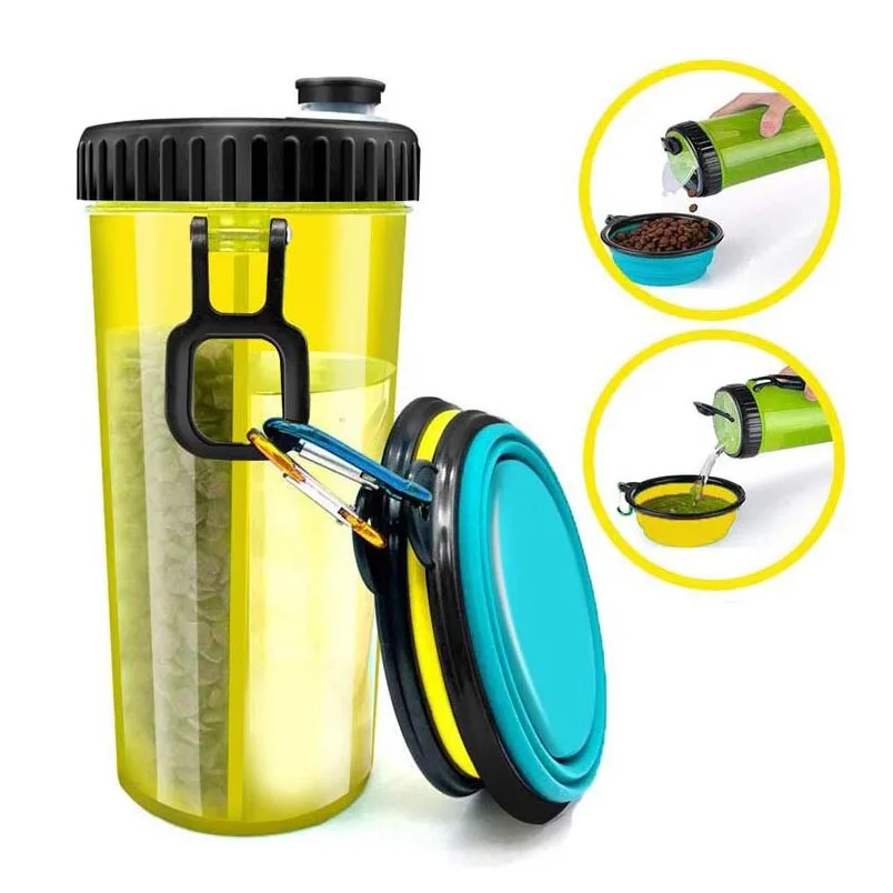 

Manufacturer Wholesale Pet Dog Water Container Carrier Outdoor Travel Food Feeder Drinking 2 IN 1 Dog Water Bottle, Blue/grey/orange/yellow/purple/white