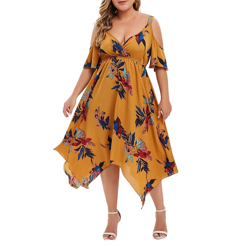

Summer Irregular Slim Dress Printed with V-neck Strap In Summer Dress Women