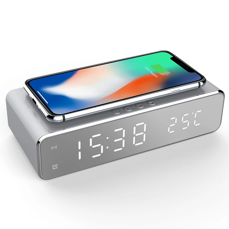 

Fast Wireless Charger LED Alarm Clock Phone Wireless Charger Charging Pad Thermometer For IPhone 11 Pro XS Max X 8 Plus Samsung