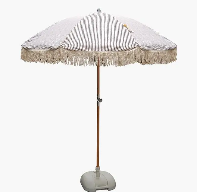

Fantastic Luxury With Tassels Stripe Wooden Garden Parasol Beach Umbrellas//
