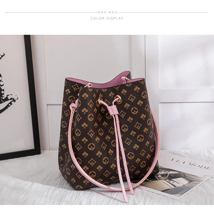 

Luxury Leather Women's Bag Vintage Bucket Handbag Lady Brand Designer Crossbody Bags PU FLoral Printing Shoulder Bag tote