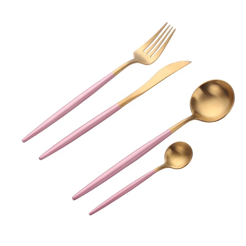 

Factory Wholesale Bulk Cheap Price High Quality Rose Gold Color 4pcs/set 304 Stainless Steel Cutlery for Export
