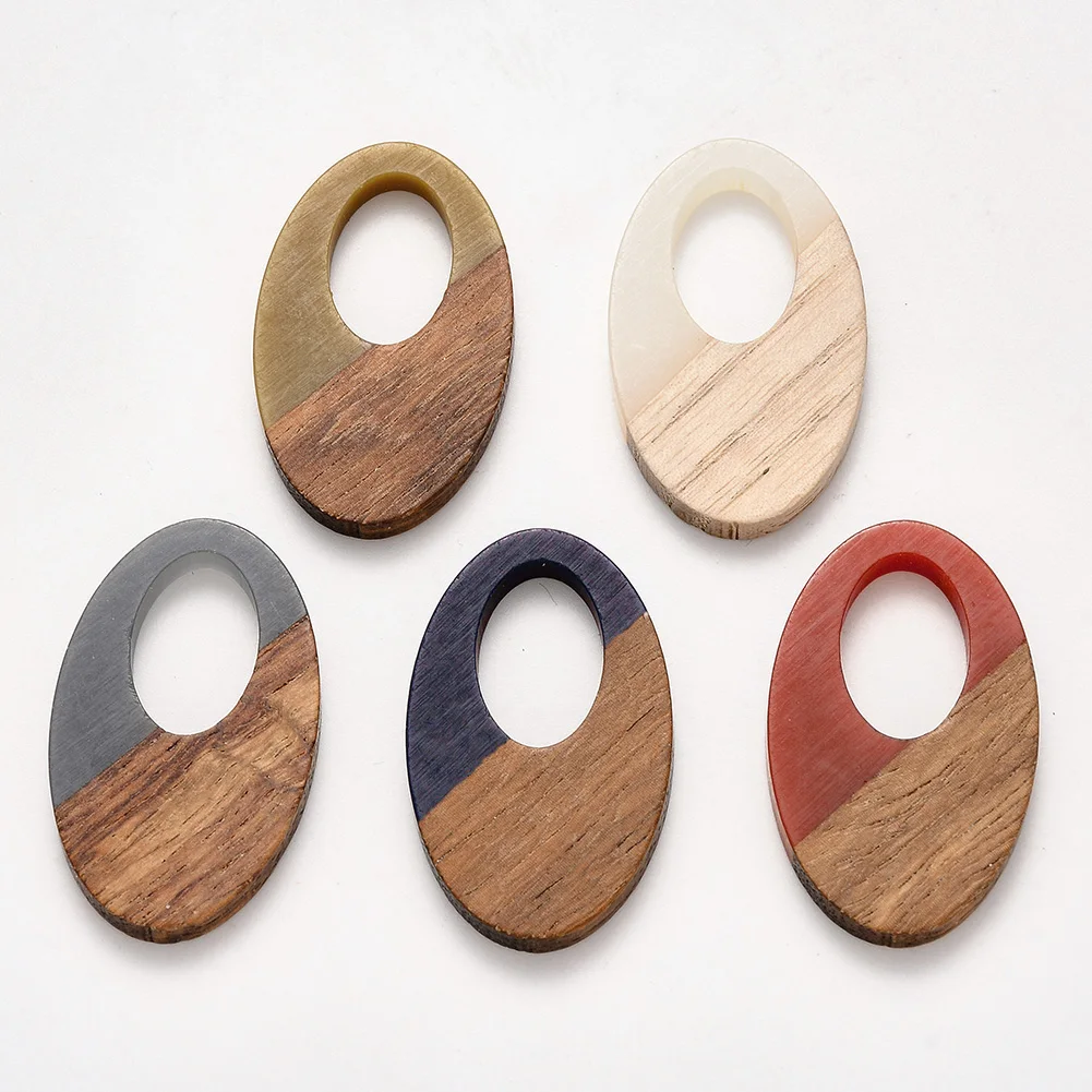 

PandaHall Waxed Oval Mixed Color Resin And Wood Pendants