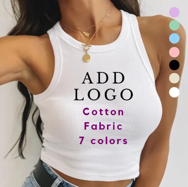 

2022 Hot Custom Logo Summer Lady White Black Ribbed Crop Tank Top Women, Customized color