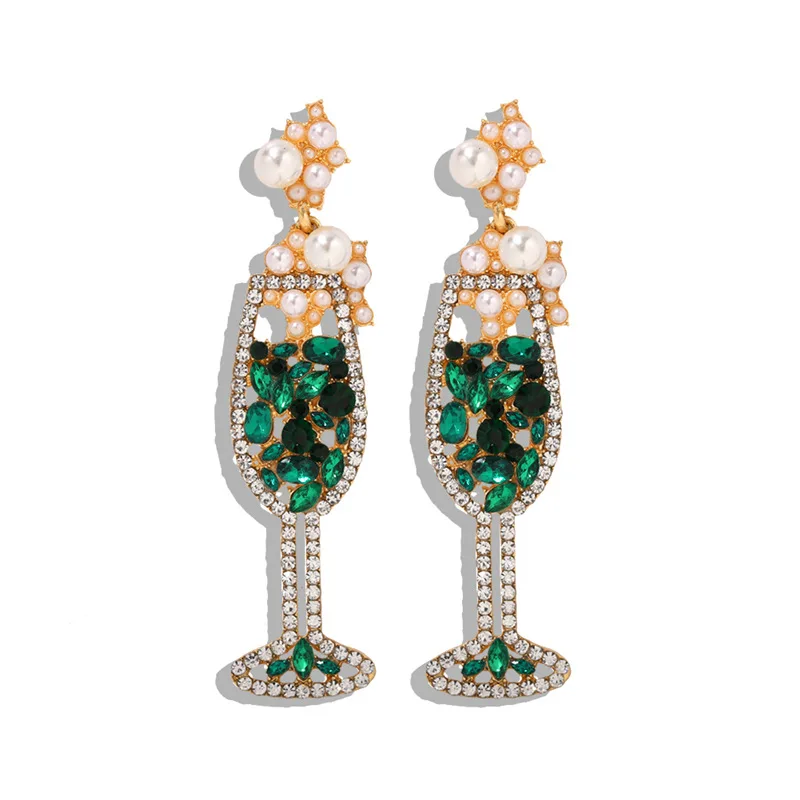

Hot New products creative and fresh stud gem stone temperament wild pearl jewelry pearl red wine glass women golden earrings, Shown