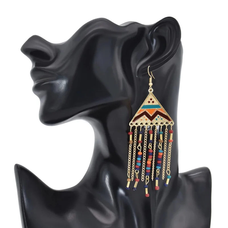 

Vintage Bohemian Statement Tassel Chandelier Drop Dangle Earrings Colorful Gemstone Tassel Earrings, White,black,red,blue,colorful
