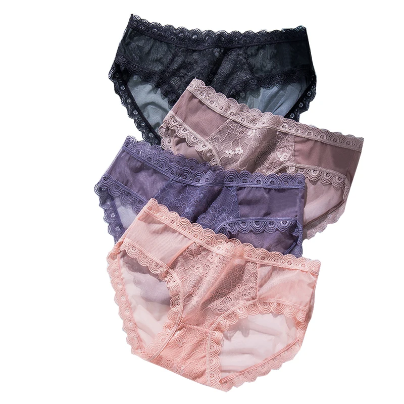 

Wholesale Sexy Lace Women's Panties Seamless Nylon Silk Underwear Women Transparent Underpants Briefs Girls Low-Rise Lingerie