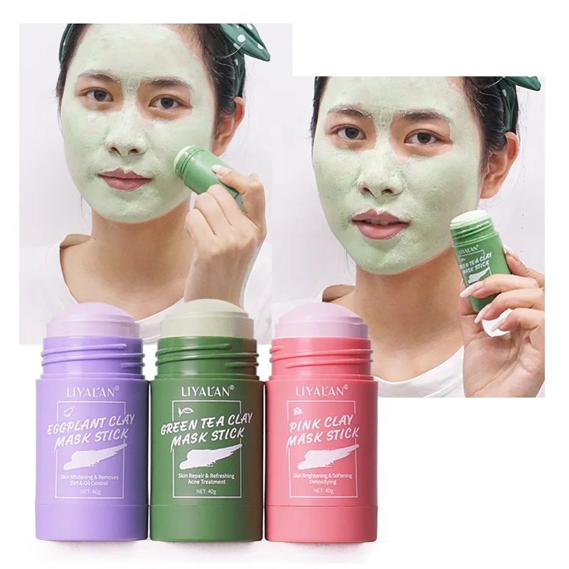 

Greenmask Stick Private label Mack Stick Skincare Oil Control Deep Cleansing Vegan Green Tea Clay Mask Stick For All Skin, Green, purple, pink/customized
