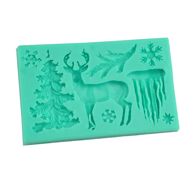 

0291 Christmas Elk Icicle Snowflake Fondant Cake Silicone Mold Baking DIY Chocolate Ice Tray Mold, Green