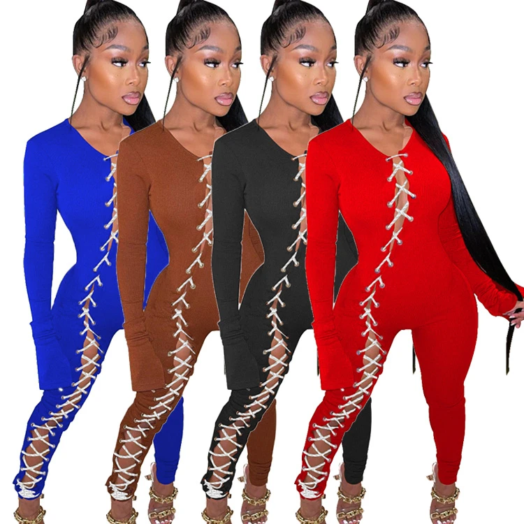 

D96641 Women sexy fashion one piece set solid hollow out women bodysuit 2021 fashion elegant jumpsuits for ladies
