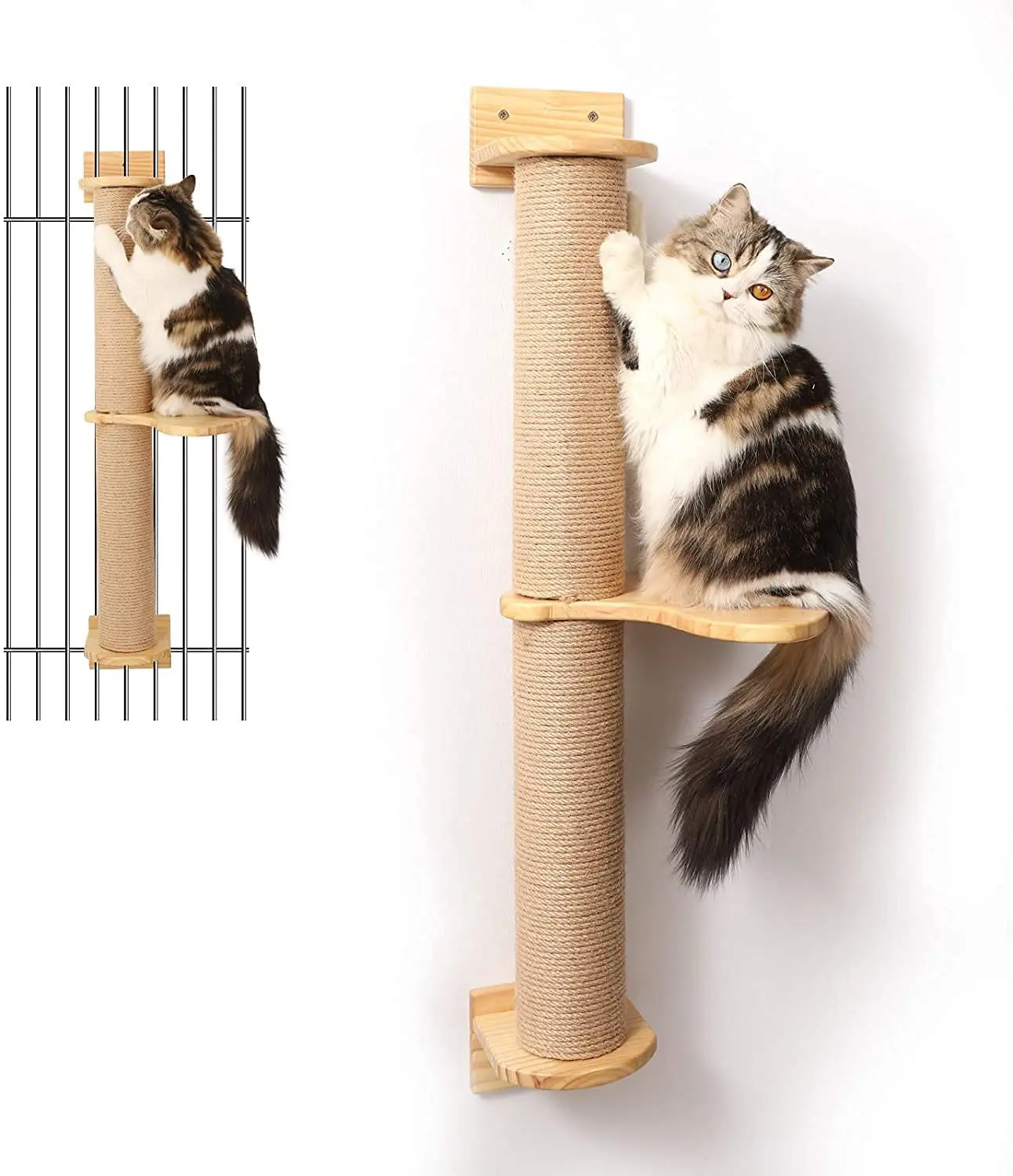 

wooden Cat Activity Tree with Scratching Posts Wall Mounted Hammock
