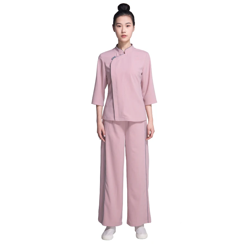 

Wholesale Slim suit Hair Salon SPA Beautician uniform hotel spa uniform, Pink