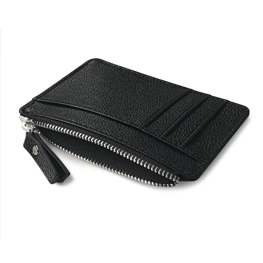 

New classic black card simple card package PU Lychee print creative lady zipper zero wallets bank card holder for men