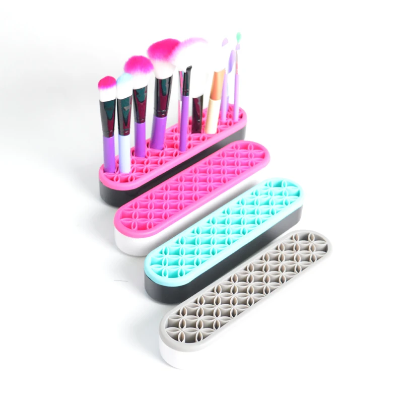 

HYRI Portable Cosmetic Storage Box Organizer Make up Tool Silicone Makeup Brush Holder, Pink ,blue,grey or customized