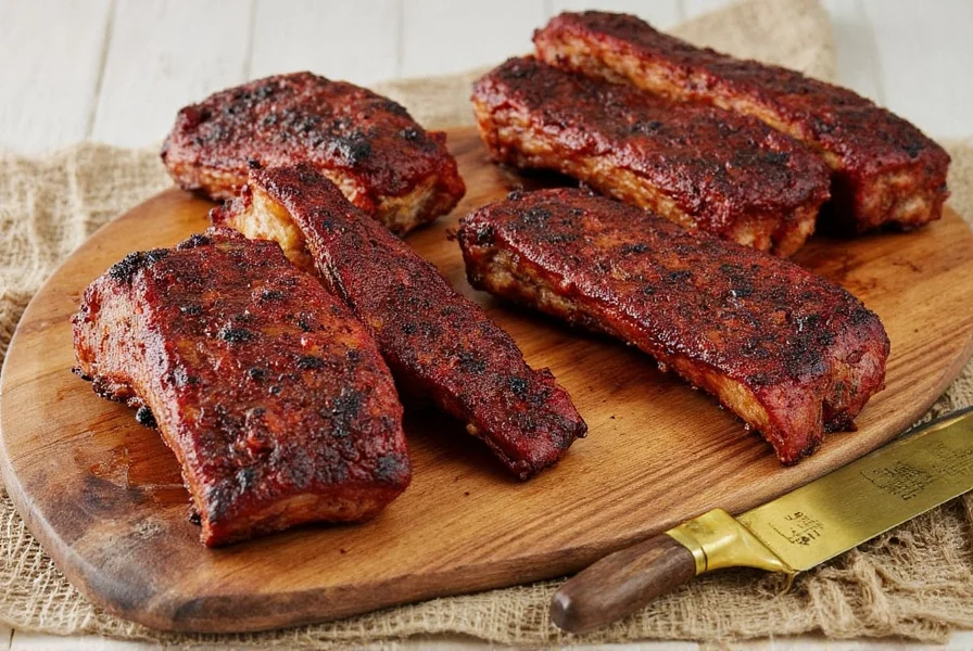 Ribs trimmed and seasoned on baking tray