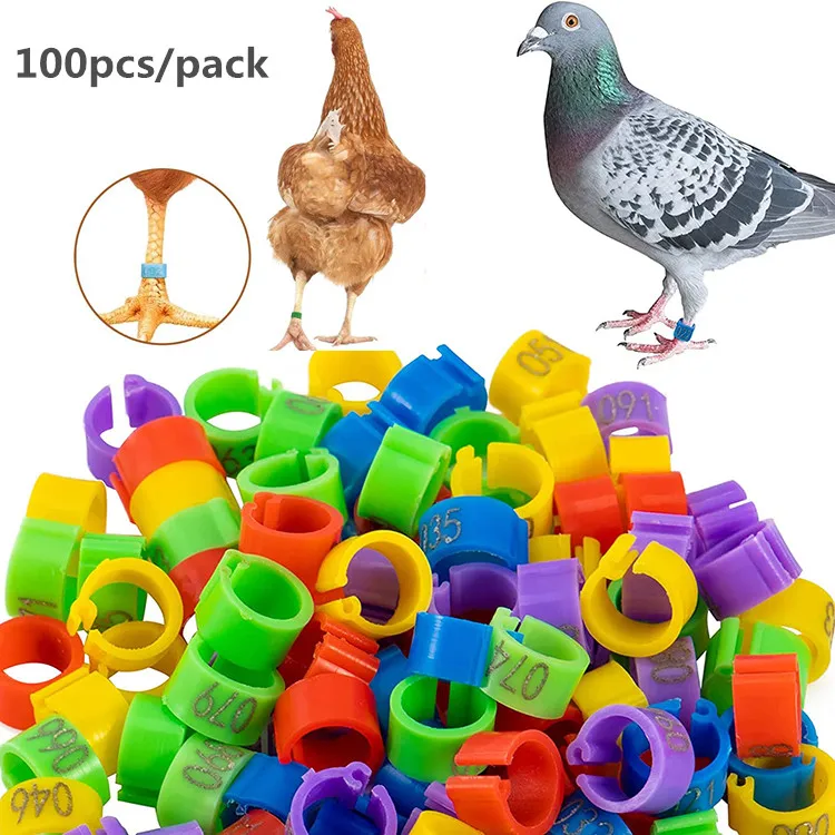 

100 Pieces 16mm 20mm Multicolor Farm Chicken Poultry Parrot Pigeon Duck Goose Identification foot Leg Band Numbered Ring