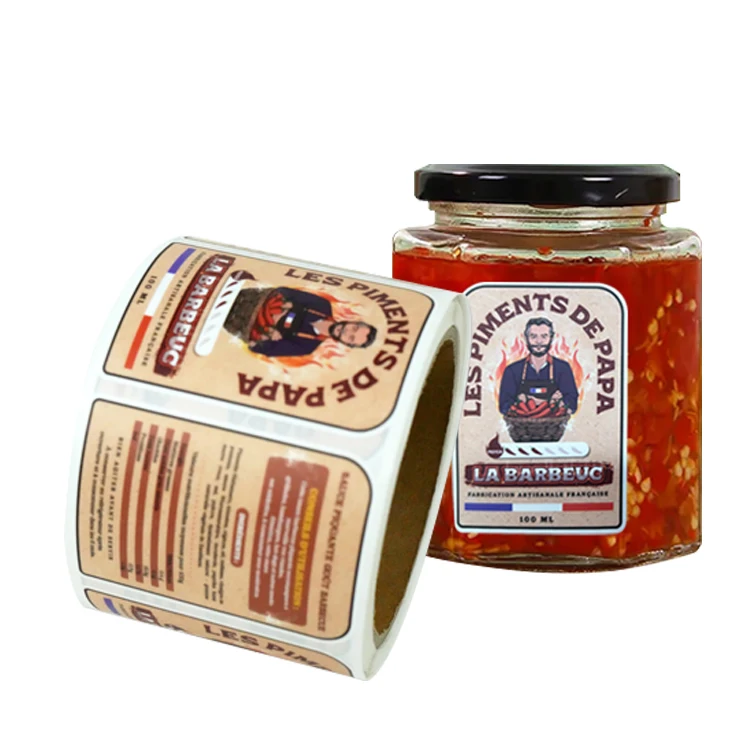 

customised adhesive hot sauce bottle label printing anti moisture sauce jar labels roll sticker for packing