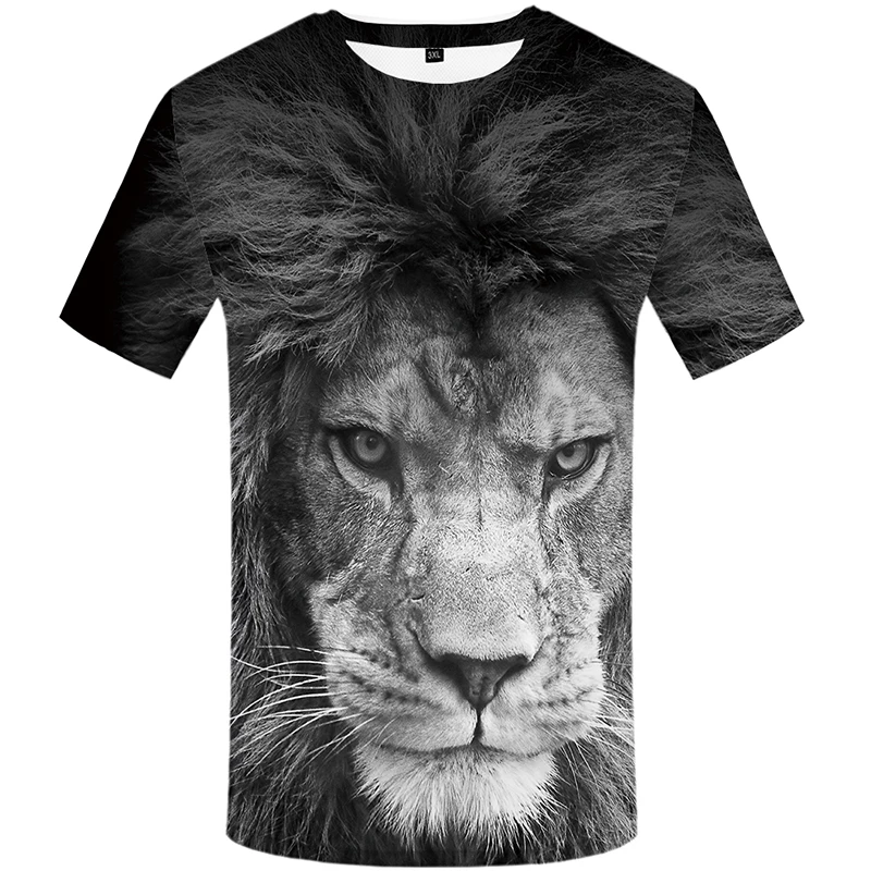 

Man Shirt Summer Casual 3D Lion Print Short Sleeve T Shirt White Tees Man Fruit of the Loom T-shirts