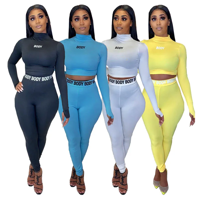 

2020 New Casual Long Sleeve Turtleneck Top And Pencil Pants Two Piece Set For Women Clothing, Shown