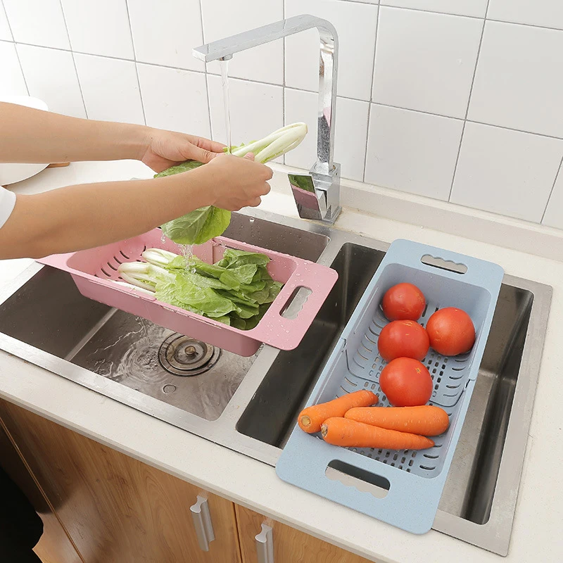 

Kitchen plastic sink drain storage basket rack shelf retractable Dish Rack Filter Water Basket Fruit vegetable Basket