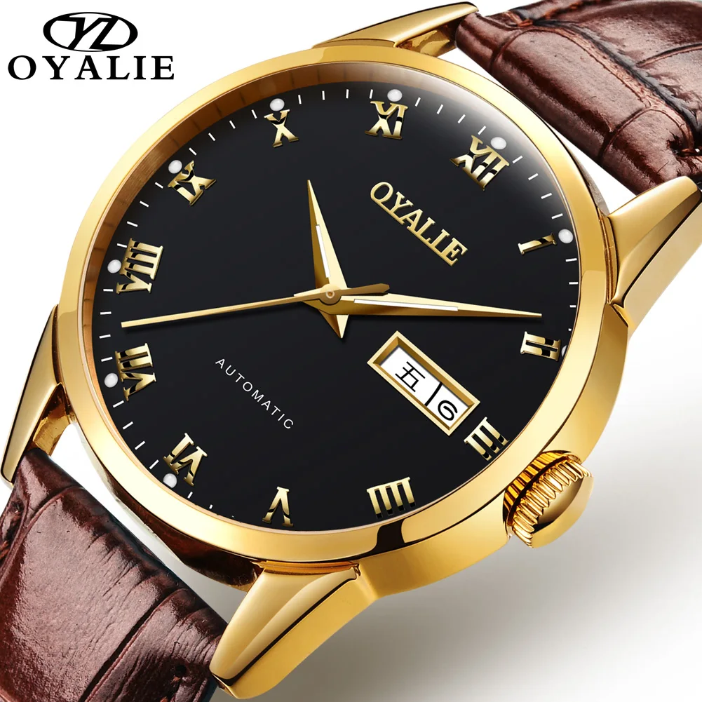 

Automatic mechanical watch genuine leather strap waterproof luminous men's watch