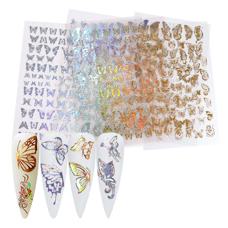 

Popular Silver Laser Gold 3D Mariposas Butterfly Nail Art Sticker Decals Decor Pegatinas For Nail, Colorful