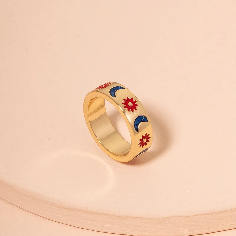 

OUYE 2021 ins simple Fashion gold sun moon rings Wholesale cute jewelry summer moon ring for women rings popular, Colorful