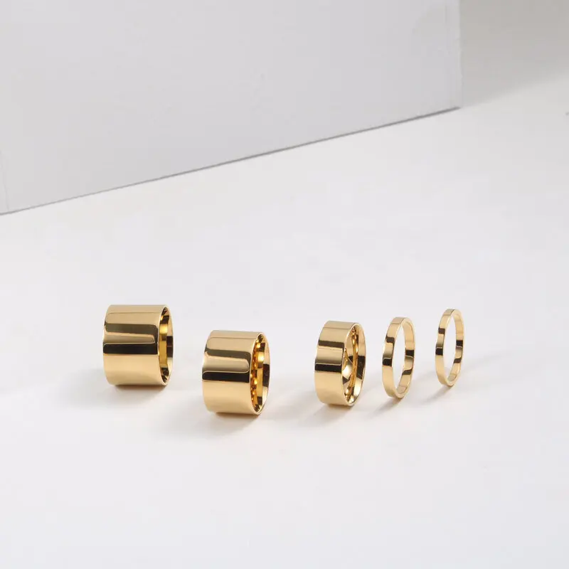 Joolim Jewelry Wholesale 18K Gold Plated Smooth Band Stainless Steel Rings for Women Statement Rings