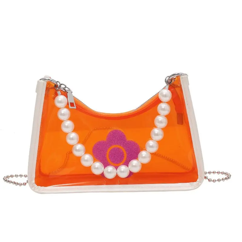 

Clear transparent plastic pvc pu leather chain clutch purse luxury fashion design ladies handbag with pearl handle for women